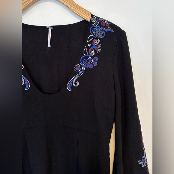 Free People Holiday Folk Black Mini Dress , sz : 4 - Picture 11 of 13